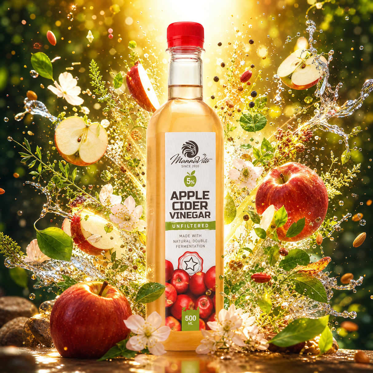 Mannavita unfiltered Apple Cider Vinegar with double Fermentation • 500 ml