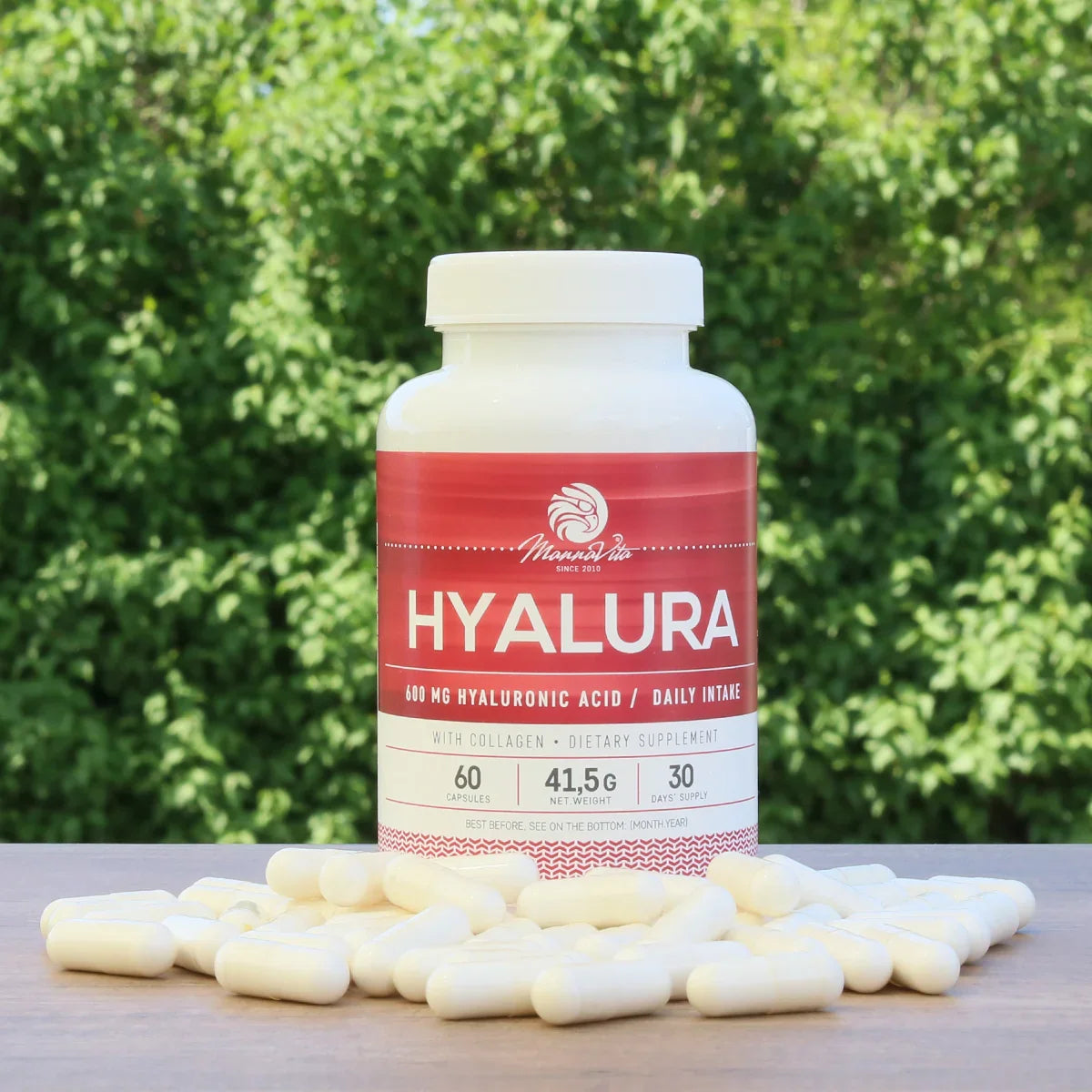 Hyalura 600 mg hyaluronic acid + collagen capsules • 60 pcs. - Mannavita