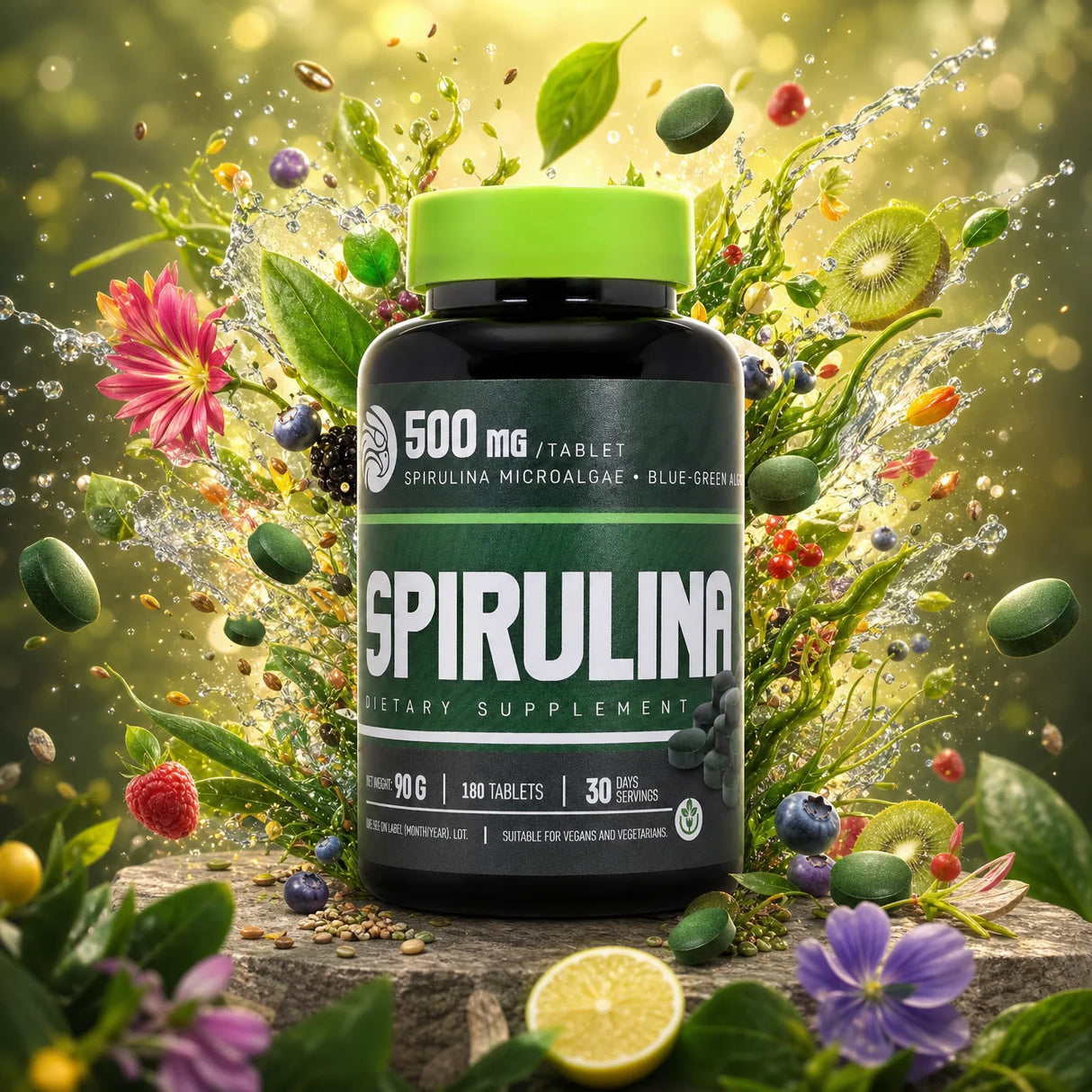 أقراص Mannavita Spirulina 500 ملغ • 180 قطعة.