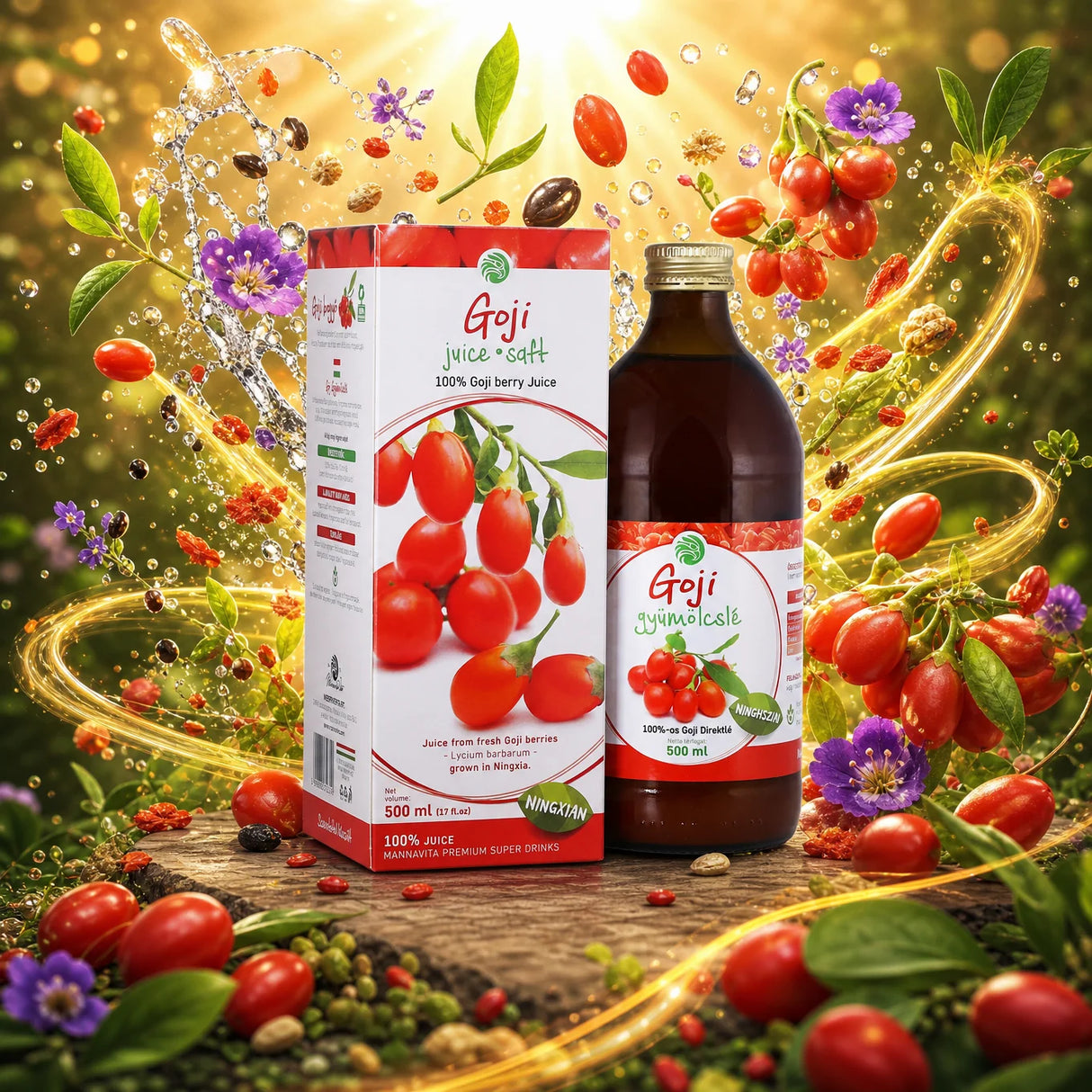 Mannavita Goji, Kustovnica čínska, 100% čistá lisovaná šťava • 500 ml