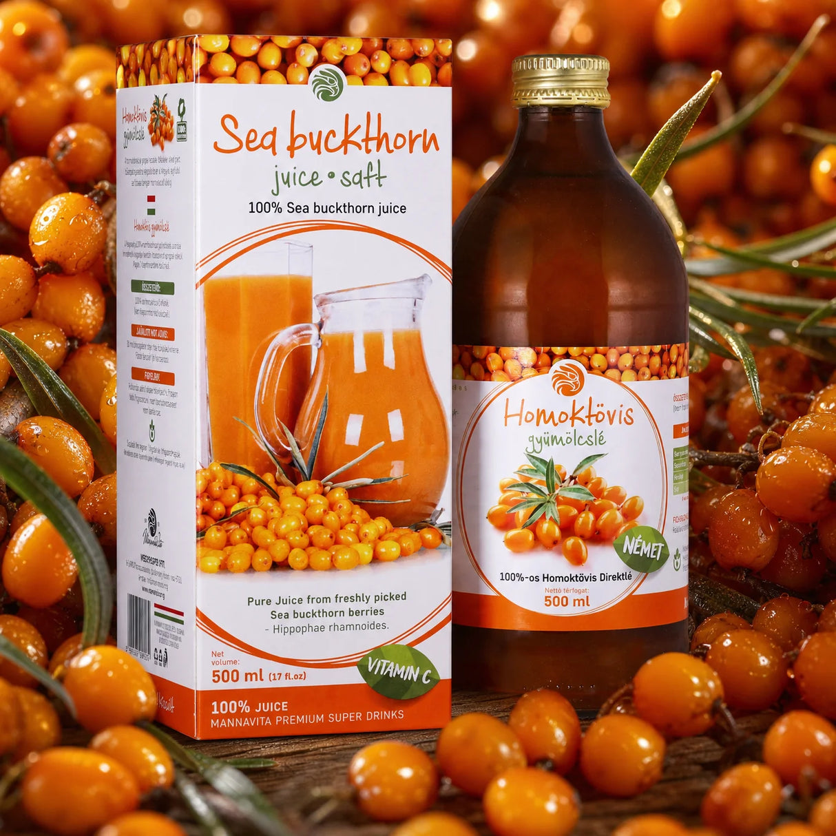 Mannavita Havtorn 100% presset ren juice • 500 ml